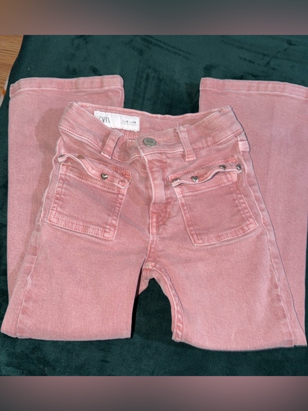 Zara Girls' Pink Jeans with Heart Studs